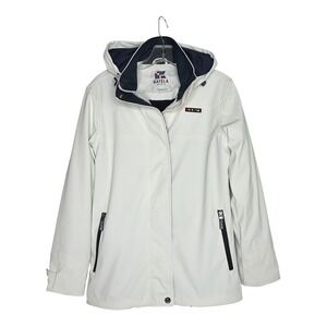 Batela Sea Style Womens XS White Fleece Lined Nautical Raincoat Hooded Jacket